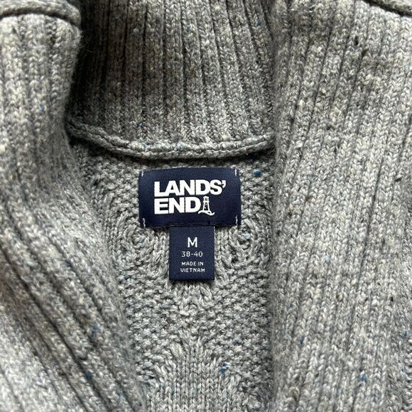 Cotton Blend Grey Cable Knit Grandpa Cardigan with Pockets (size M) - Picture 3 of 7